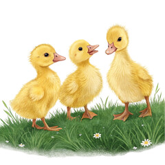 Three yellow goose on a white background
