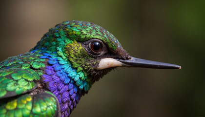 Obraz premium Vibrant hummingbird perched gracefully, showcasing iridescent feathers in lush surroundings