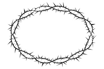 Thorn stem vine plant with spikes simple border oval y2k creepy branch. Barbed wire tattoo. Boundary frame. Romantic goth