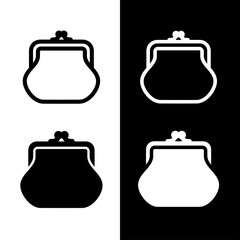 Old wallet icon. Attribute of money or wealth. Women's wallet. Sign of payment, purchase or cost. Pictogram of price, amount or savings. Symbol of history, rarity or finance.