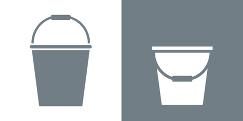 Bucket (pail) icon. Well attribute. Vessel for storing, carrying liquid and bulk materials. Cylindrical bucket of water for watering plants or extinguishing a fire.