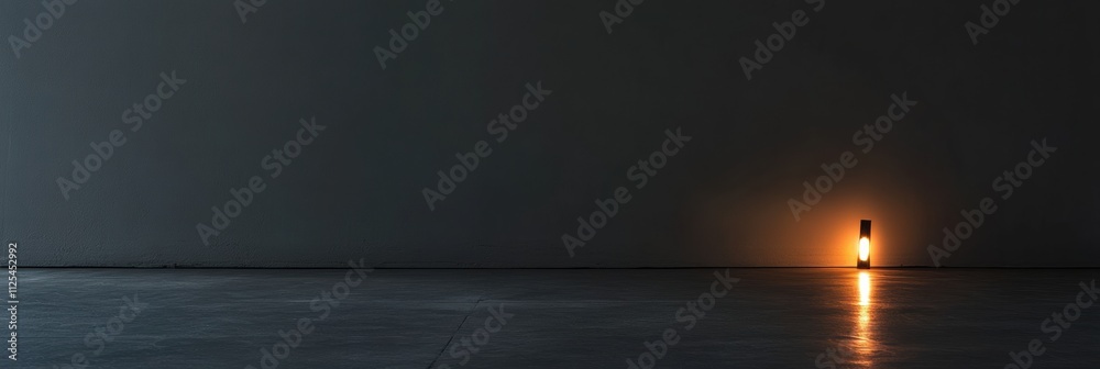 Poster a small light source illuminates a dark, vacant room, creating an atmosphere of abandonment and offe