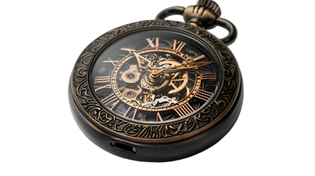 Vintage Brass Pocket Watch with Steampunk Design and Intricate Details