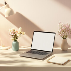 A cozy and minimalist workspace setup, perfect for mockups and content creators, inspired by modern Scandinavian design