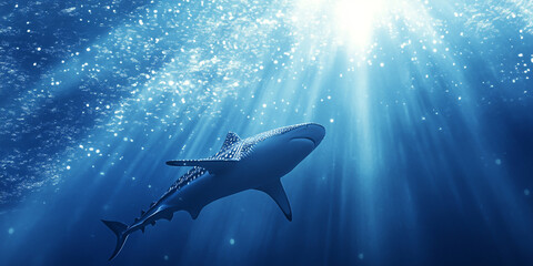 Obraz premium A majestic whale shark swimming gracefully in the deep blue ocean