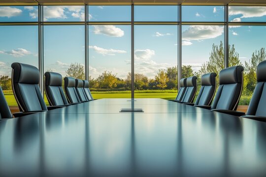 meeting room in a business center with windows overlooking the park
