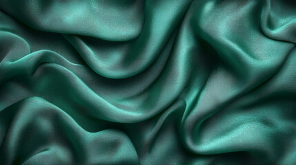 Fototapeta premium Beautiful green silk material close-up with flowing, lustrous folds and elegance