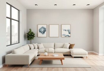 Modern living room with city view