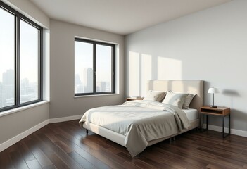 Serene modern bedroom with city view