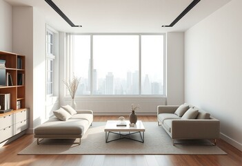 Fototapeta premium Modern living room with city view