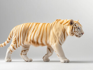 Fototapeta premium An isolated albino tiger presents itself majestically on a white background, its four legs in a perfect stance