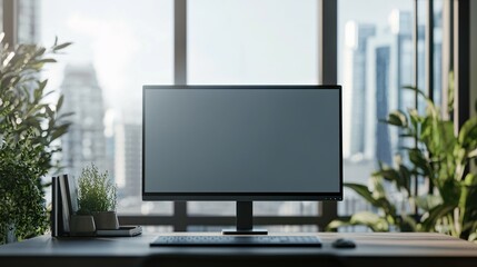 Fototapeta premium Modern Computer Setup Near Window With Plants