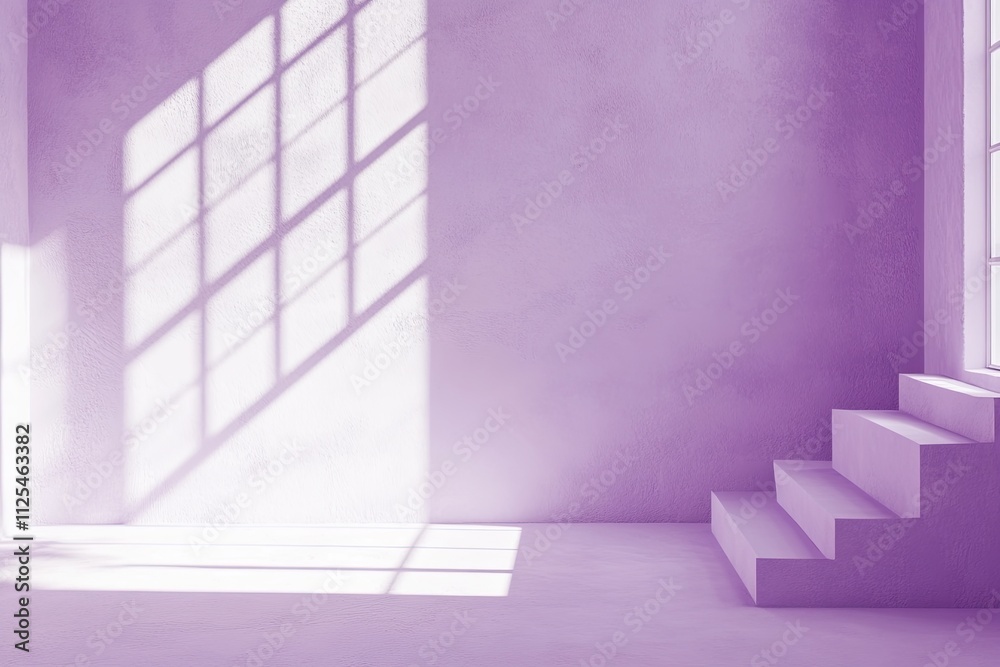 Fototapete interior wall background, studio and backdrops show products. with a window shadow in white and purp