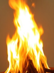Fire flames burning brightly against a clear background, bonfire