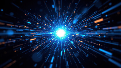 Naklejka premium This image depicts a digital representation of a Retrieval Augmented Generation process with vibrant blue energy and light effects, suggesting technology or artificial intelligence concepts.