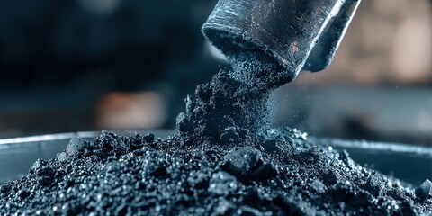 Sifting carbon black powder in industrial setting close-up view science and technology concept