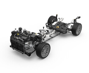 Vehicle drivetrain and powertrain on transparent background. Front wheel drive and powertrain....