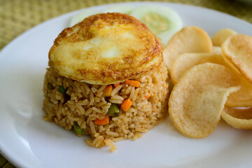 Nasi Goreng Authentic Indonesian Fried Rice with an Egg and Krupuk Crackers