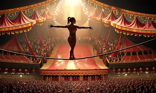 woman performing walking on the rope