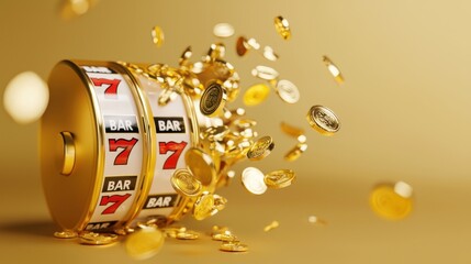 Casino jackpot win celebration slot machine digital content festive environment upward view thrilling concept