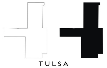 Obraz premium Tulsa map outline and black silhouette vector 