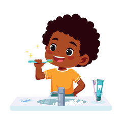 cute little boy brushing teeth	