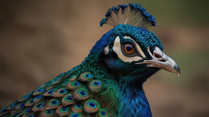 Obraz premium Close-up portrait of a vibrant Indian peafowl.