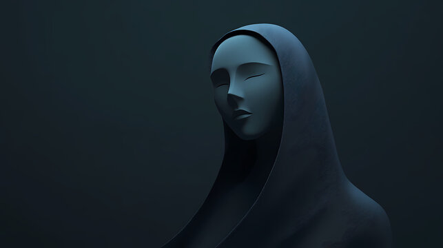 A mysterious figure in a dark cloak with a smooth, mask-like face, evoking a sense of intrigue and enigma in a shadowy environment. Enigma. Illustration