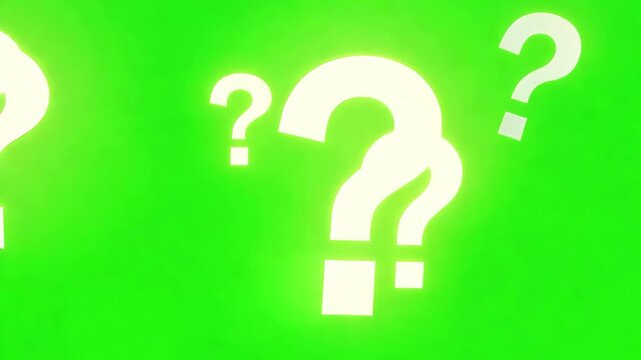 Dynamic movement of floating question marks on neon green background