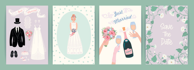The Wedding. Vector illustration cards for marriage concept and other