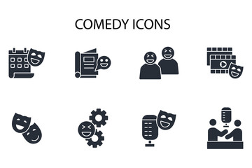 Comedy icon set.vector.Editable stroke.linear style sign for use web design,logo.Symbol illustration.