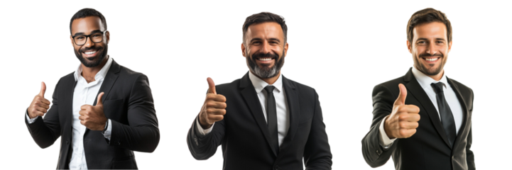 Set of smiling male business advisor giving a thumbs up isolated on a transparent background