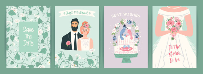 The Wedding. Vector illustration cards for marriage concept and other