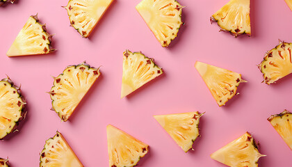 Pieces of tasty ripe pineapple as background, top view