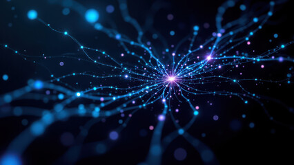 Obraz premium Image showcases a visual representation of a neural network with an artistic twist using colors like blue and purple, illustrating RAG's Retrieval Augmented Generation concept.