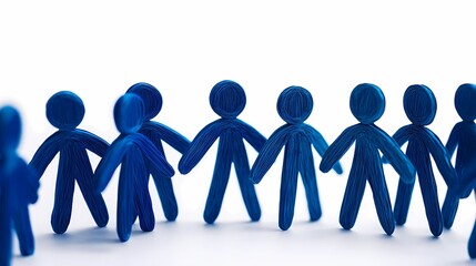 Dynamic abstract figures aligned in a row, symbolizing structured teamwork, progress, and unity in achieving organizational goals.