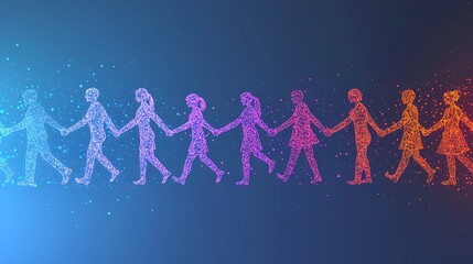 Abstract figures holding hands in a dynamic pose, representing unity, trust, and teamwork in business or social environments.