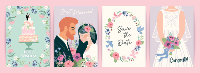 The Wedding. Vector illustration cards for marriage concept and other