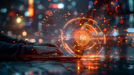 Obraz premium Modern communication a person engaged with a laptop notifying of a new email alert