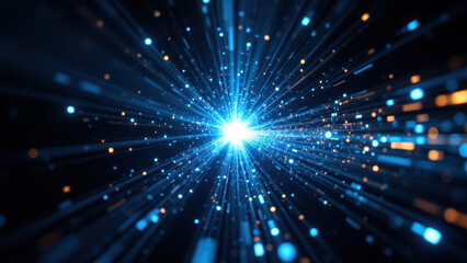 Naklejka premium Image showcases a stunning visual effect of rag or Retrieval Augmented Generation, representing digital transformation and innovation with a burst of light particles.