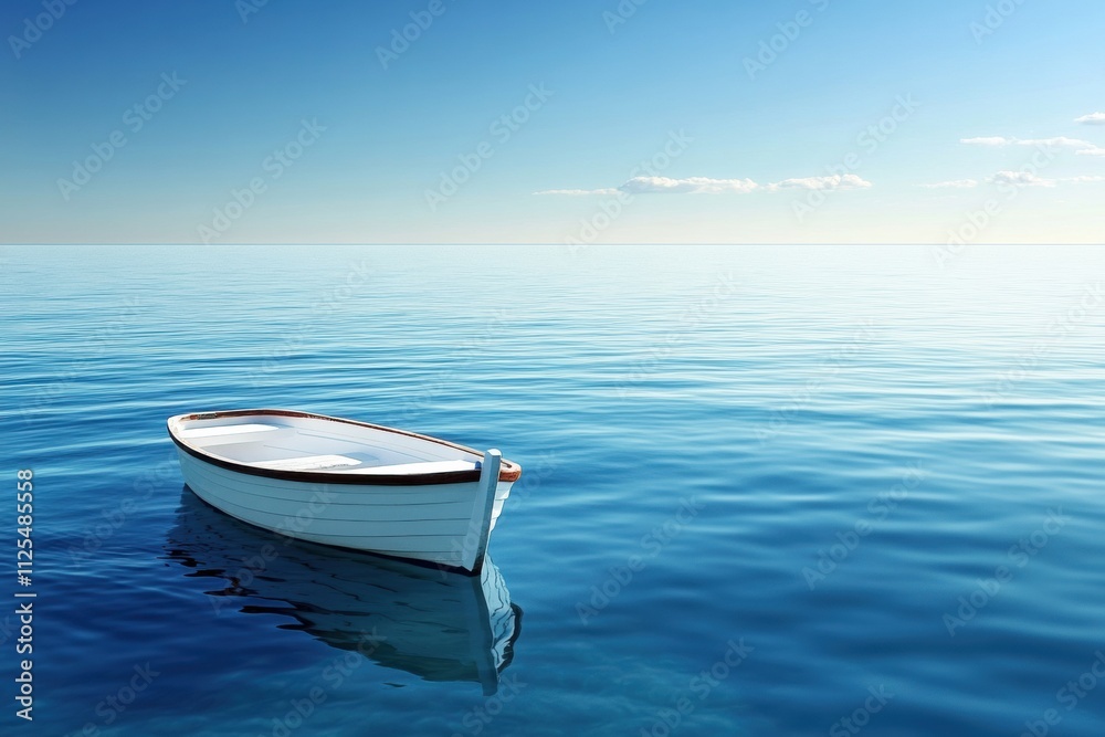 Aufkleber A tranquil boat floats gently on still water under a clear blue sky, offering ample blank space for custom text or messaging. Generative AI