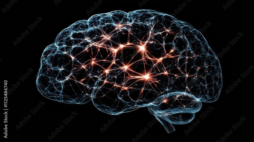 Aufkleber This artwork features a luminous human brain composed of vibrant neural networks and synapses, symbolizing intelligence and connectivity. Generative AI