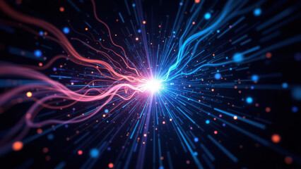 Naklejka premium A futuristic digital rendering showcasing a dynamic and intricate RAG (Retrieval Augmented Generation) process with vibrant colors and abstract patterns.