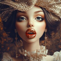 vintage elegant doll with big eyes and lips