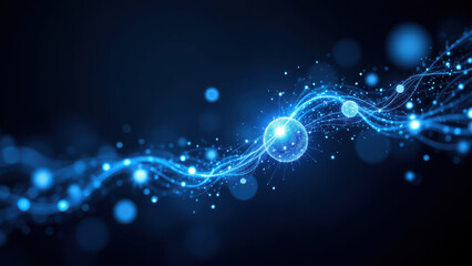 Fototapeta premium A mesmerizing digital graphic featuring an abstract representation of RAG (Retrieval Augmented Generation) with a flowing motion of blue light and energy particles.