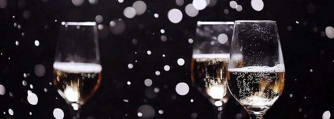 Bubbles rise in sparkling glasses celebrating a joyous occasion with a blurred festive background