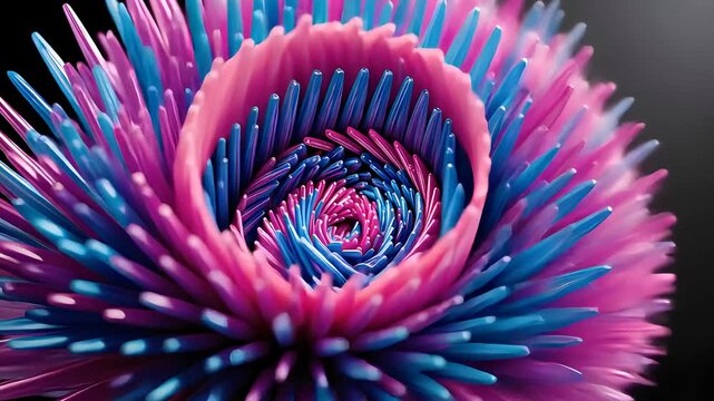 Abstract Spiral of Pink and Blue Textured Spikes in a Vibrant and Dynamic Design

