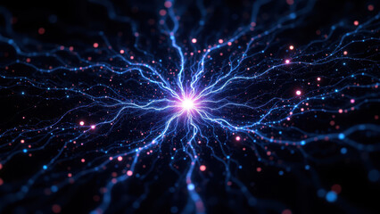 Naklejka premium Captivating celestial display with vibrant blue and purple hues resembling cosmic activity within a nebula, featuring RAG, Retrieval Augmented Generation.