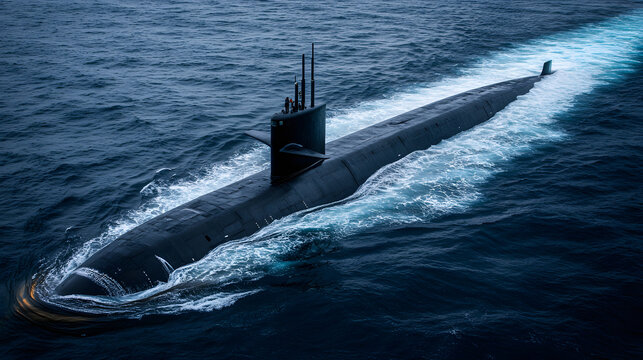 A U.S. Navy submarine surfacing dramatically in icy waters during a polar mission.