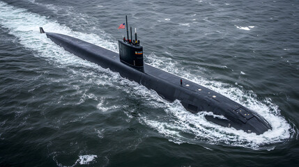 A U.S. Navy submarine surfacing amidst icy waters during an Arctic operation.